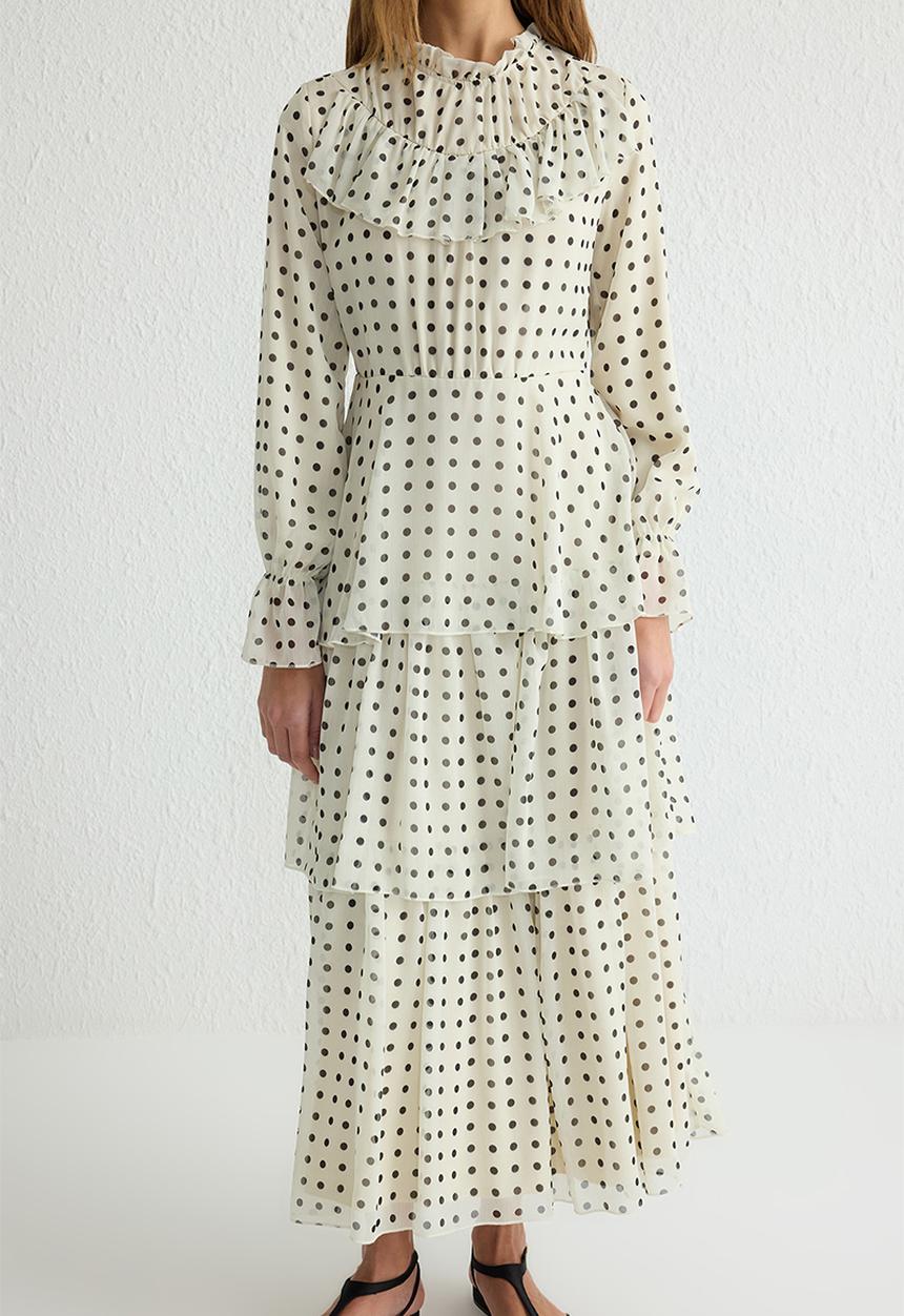 Trendyol - Maxi Polka Dot Woven Dress - Ecru