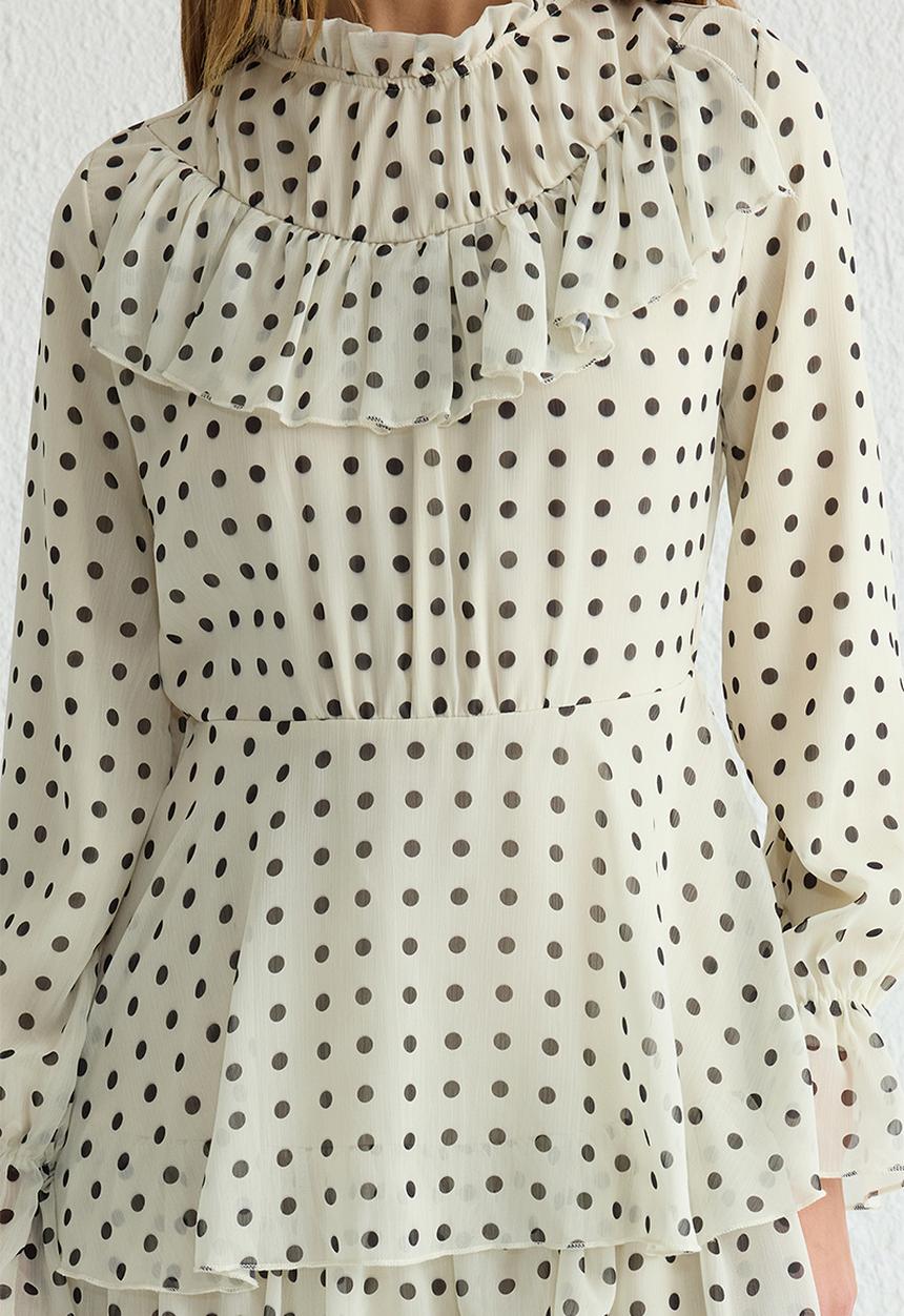 Trendyol - Maxi Polka Dot Woven Dress - Ecru