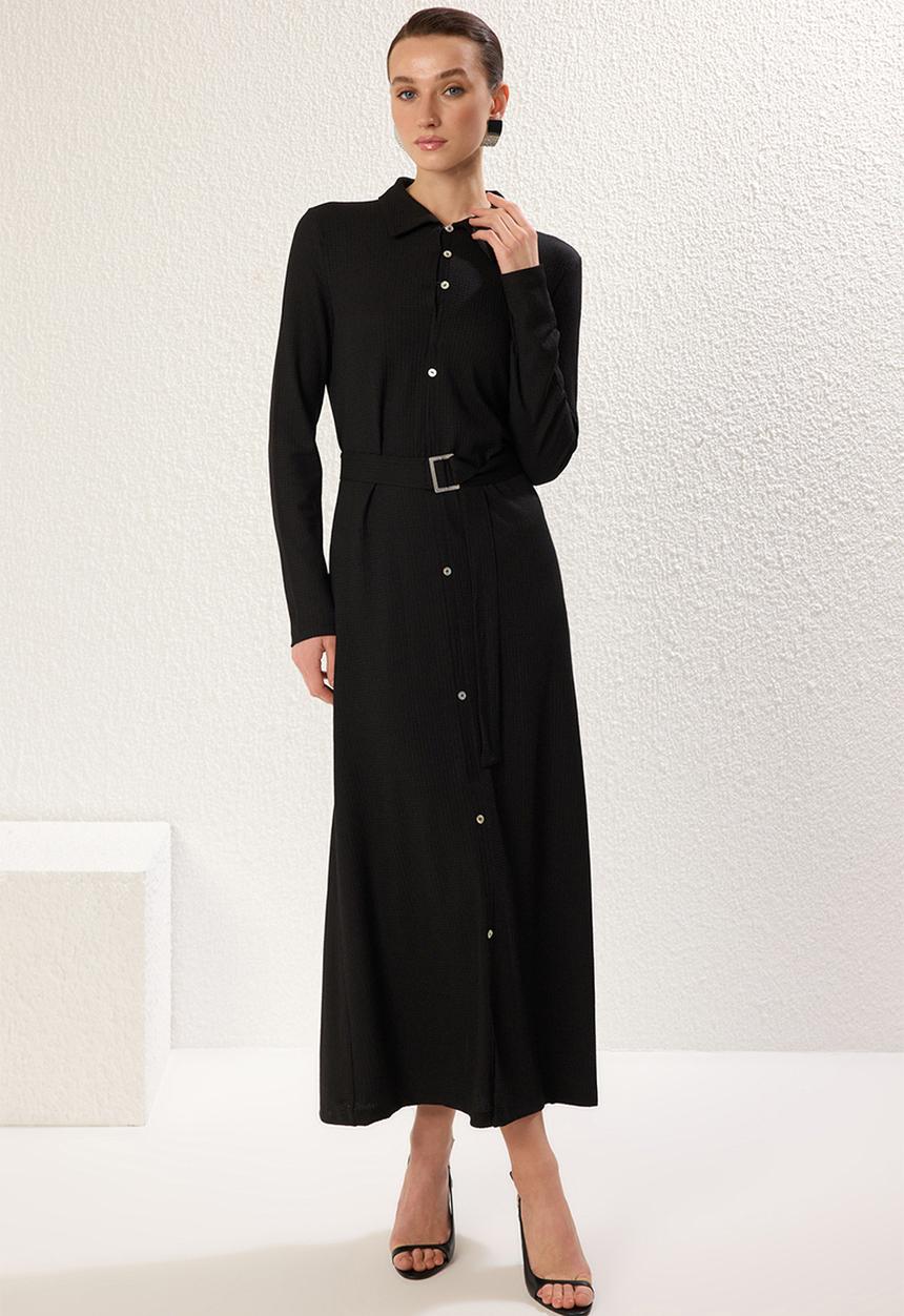 Trendyol - Maxi Woven Shirt Dress - Black