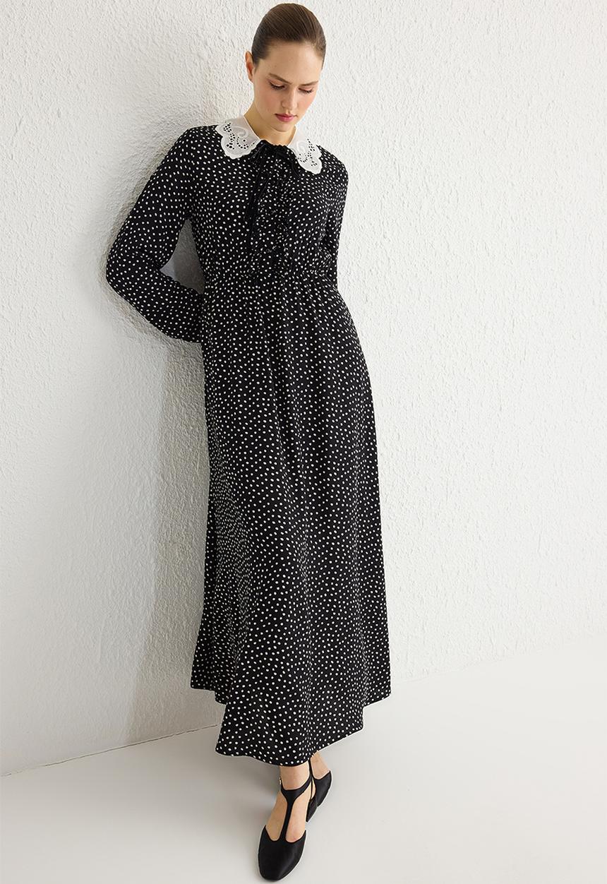 Trendyol - Maxi Woven PeterPan Collared Dress - Black