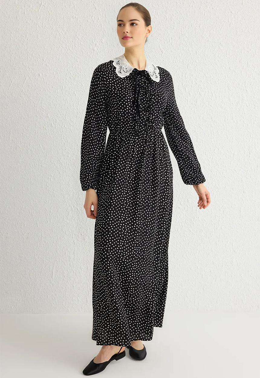 Trendyol - Maxi Woven PeterPan Collared Dress - Black