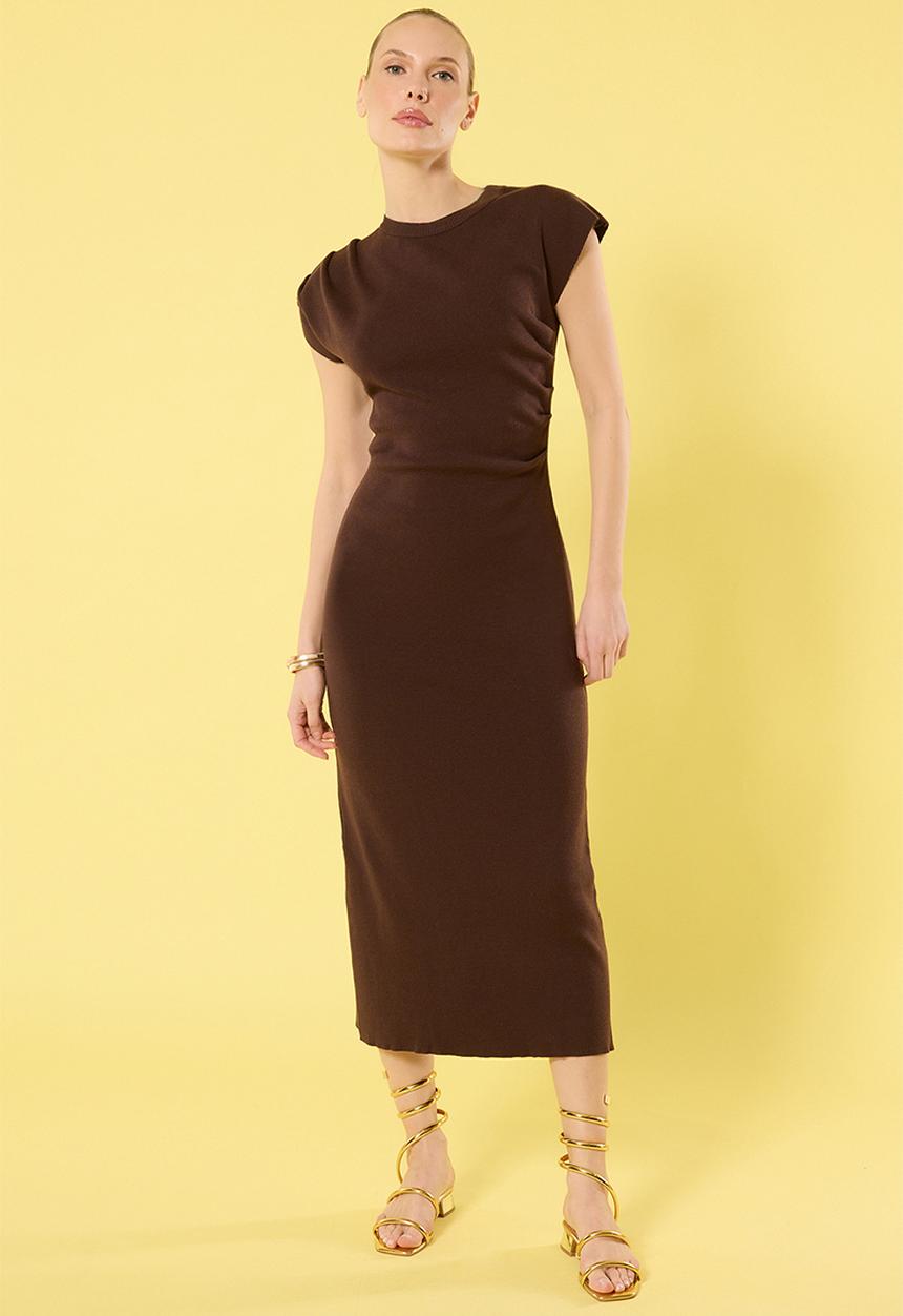 Trendyol - Midi Straight Cut Knit Dress - Brown