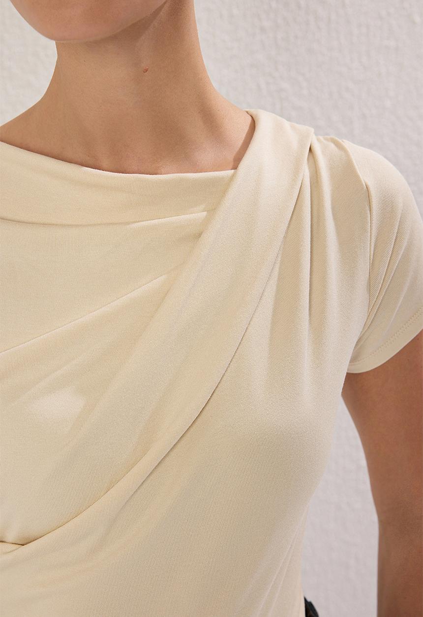 Trendyol - Drape Detailed Drawstring Knitted Blouse - Stone
