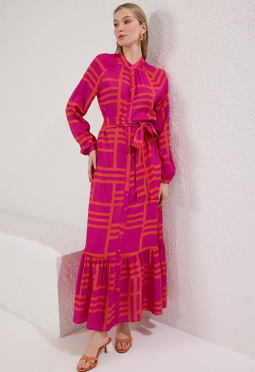 Trendyol - Maxi Woven Dress - Check Pink