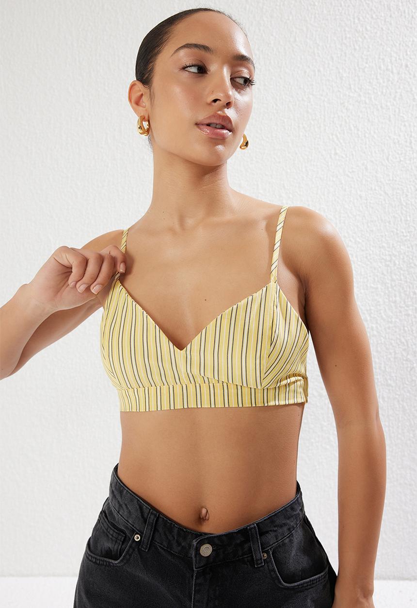 Trendyol - Striped Oversize Bustier Shirt - Yellow