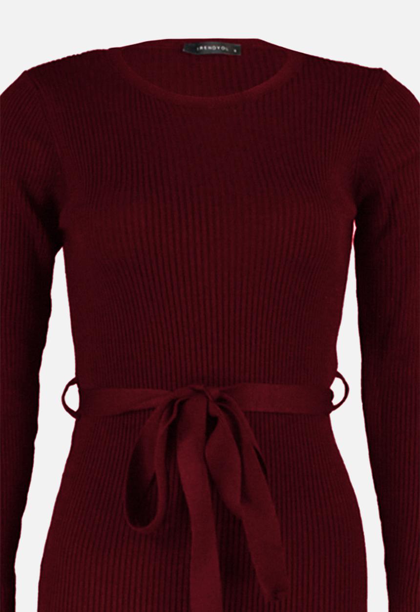 Trendyol - Midi Knit Tie Self Cloth Belt Dress - Burg