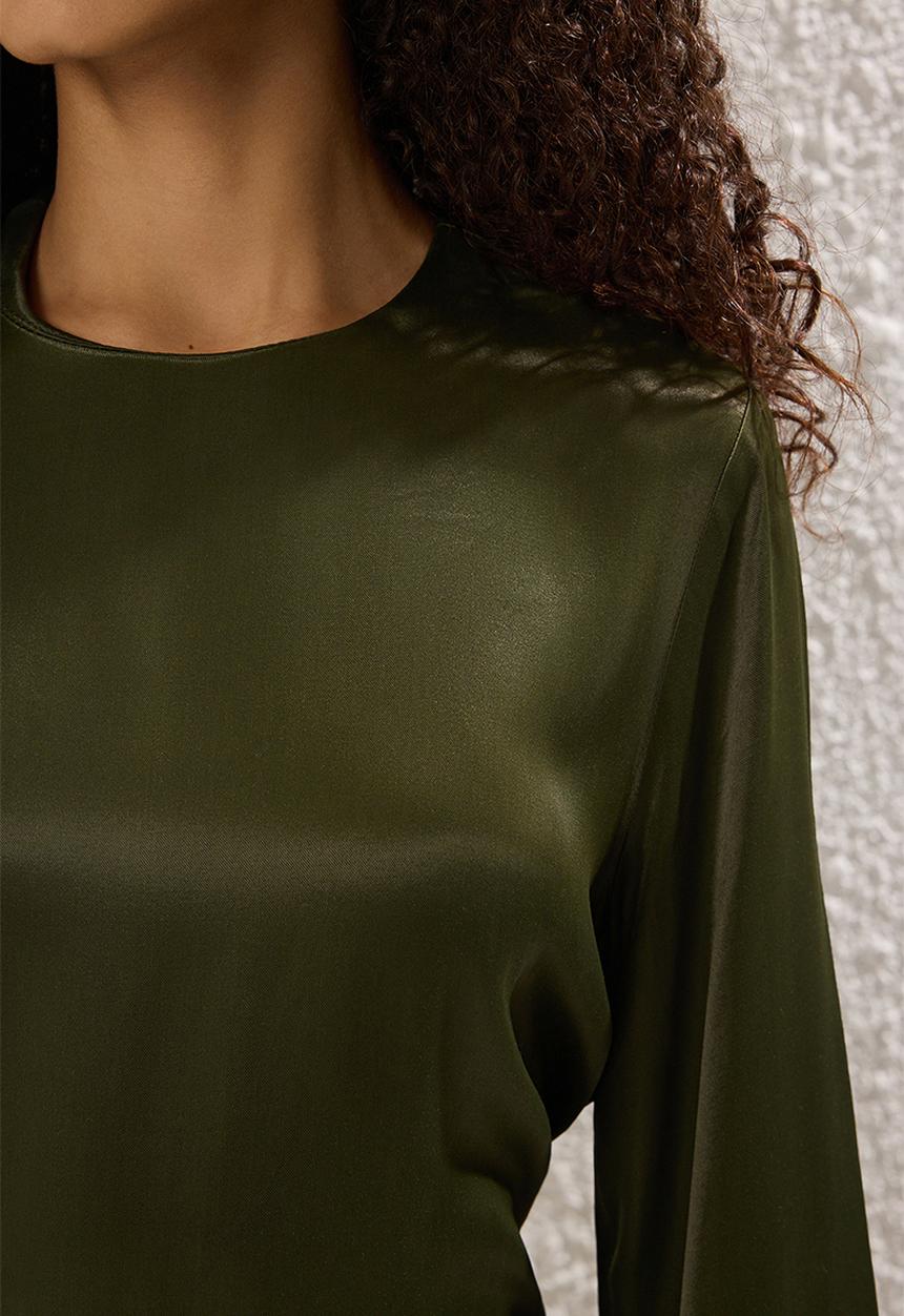 Trendyol - Maxi A line Satin Woven Dress - Khaki