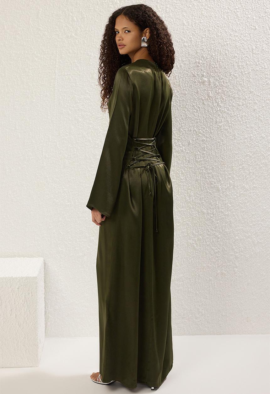 Trendyol - Maxi A line Satin Woven Dress - Khaki