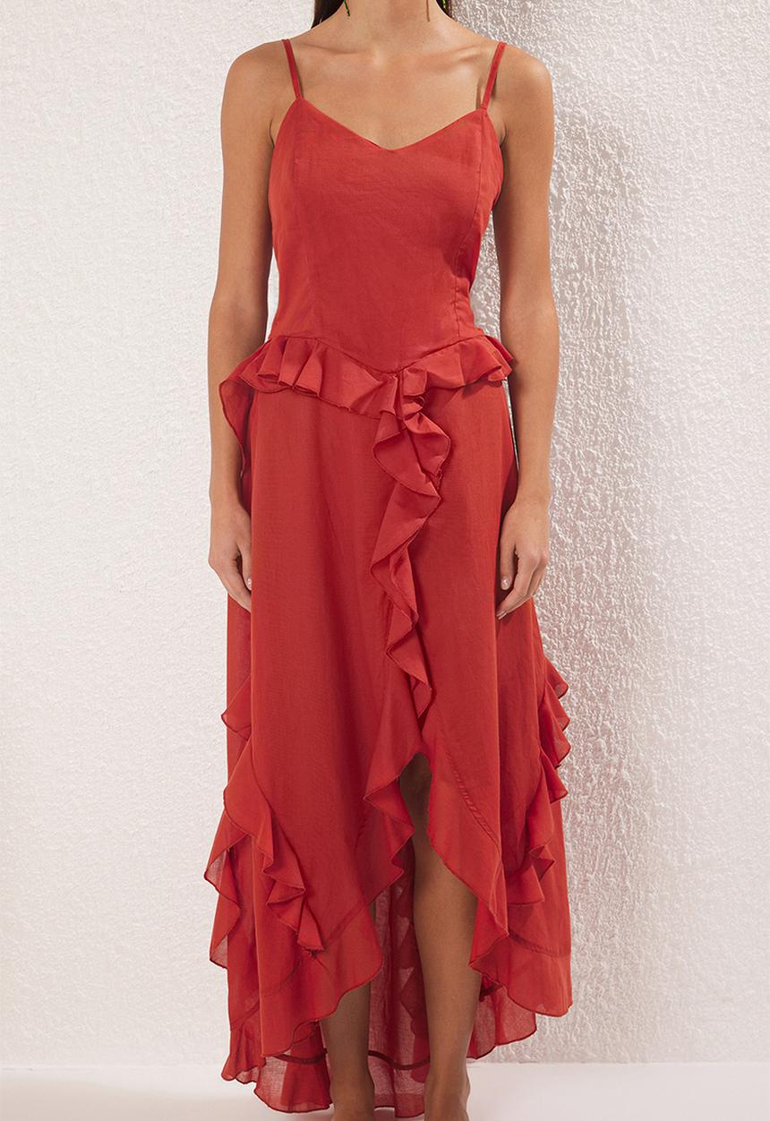 Trendyol - Maxi  Ruffle Detail  Dress - Red