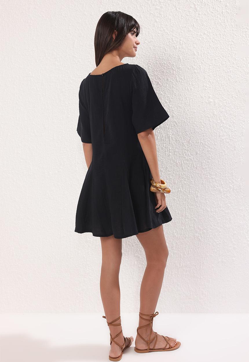 Trendyol - Mini Woven Short Sleeve Dress - Black