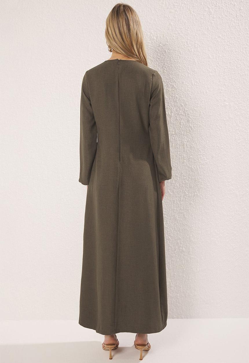 Trendyol - Maxi Side tied Woven Dress - Khaki