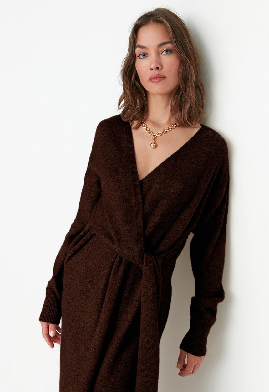 Trendyol - Maxi Knit Relaxed Dress - Dark Brown