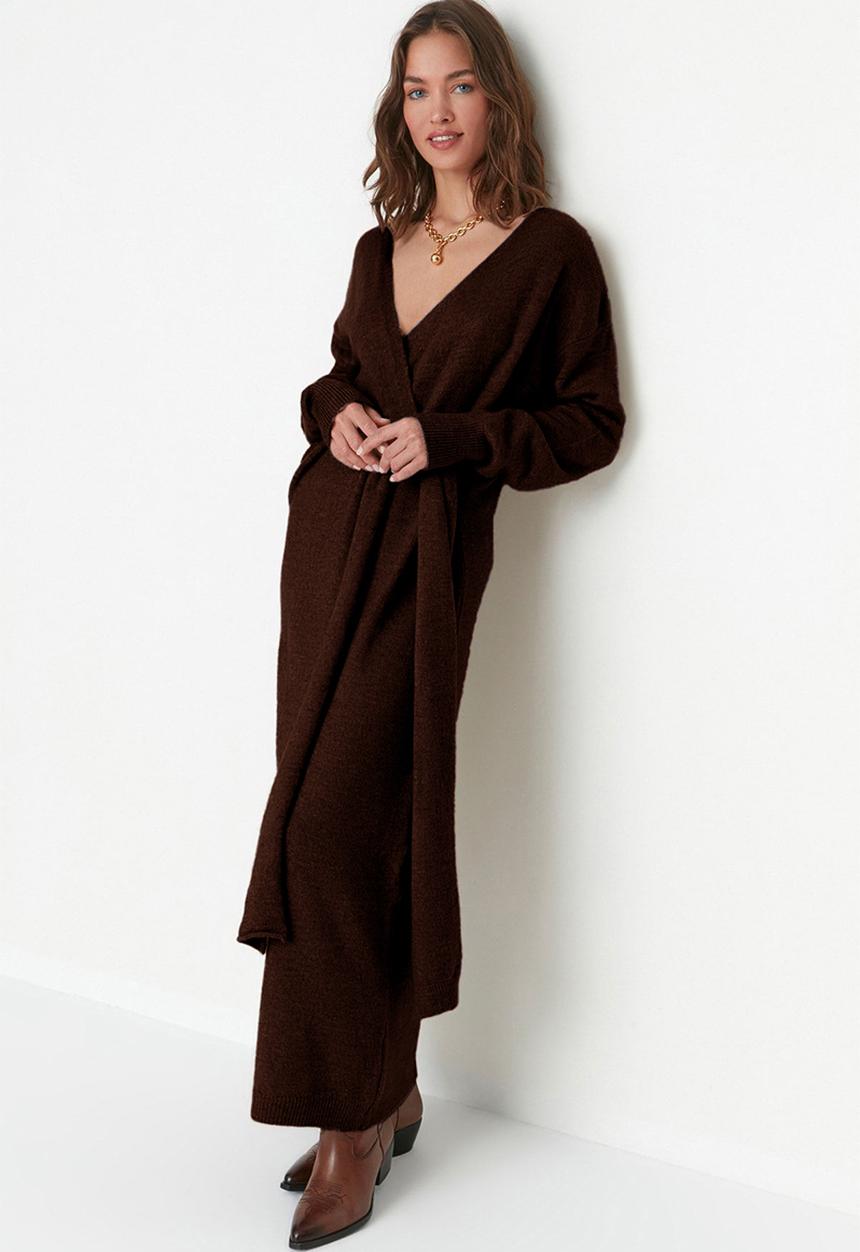 Trendyol - Maxi Knit Relaxed Dress - Dark Brown