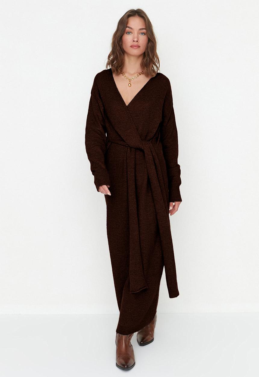Trendyol - Maxi Knit Relaxed Dress - Dark Brown