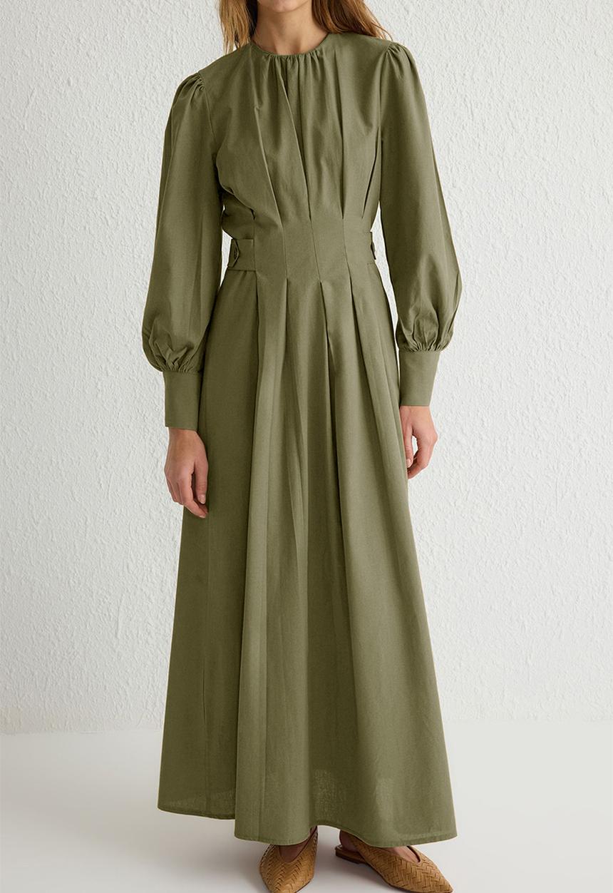 Trendyol - Maxi A line Snatched Waist Woven Dress - Khaki