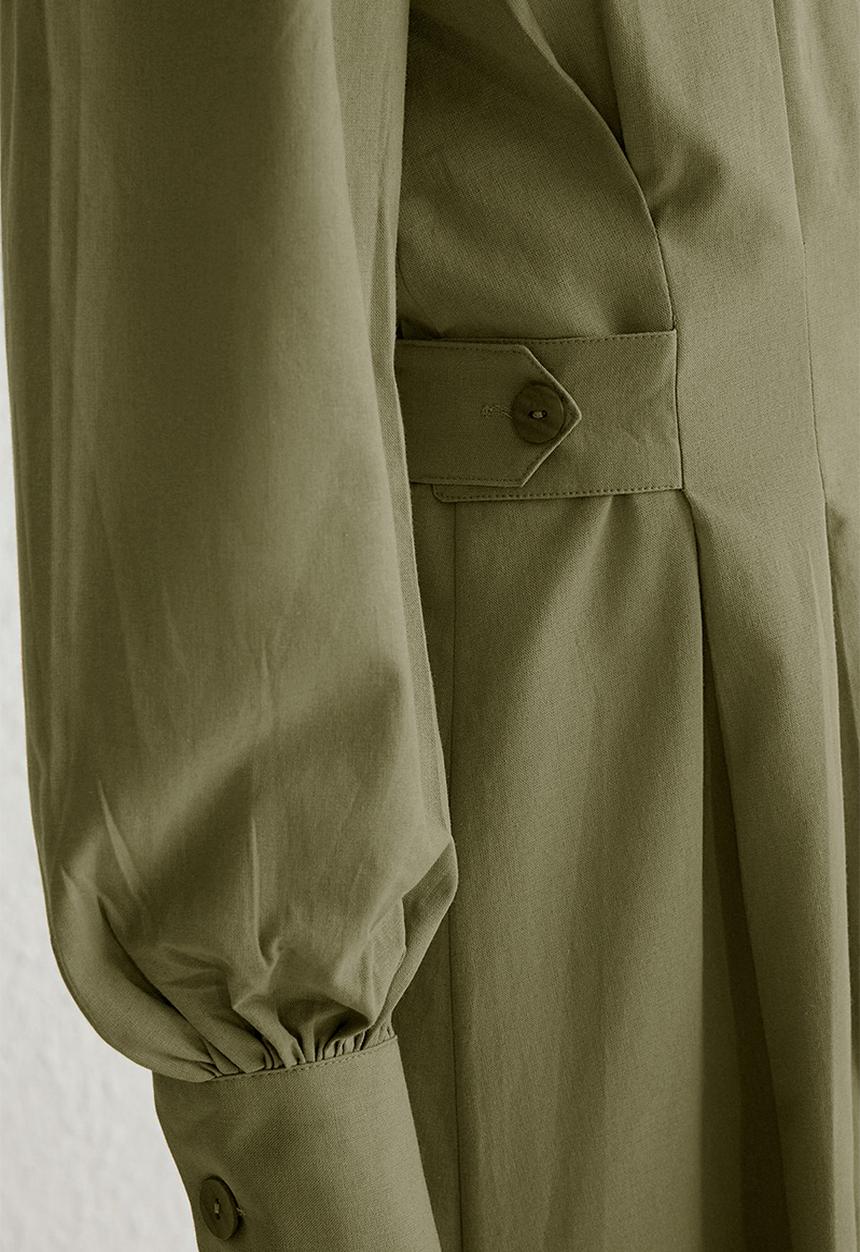 Trendyol - Maxi A line Snatched Waist Woven Dress - Khaki
