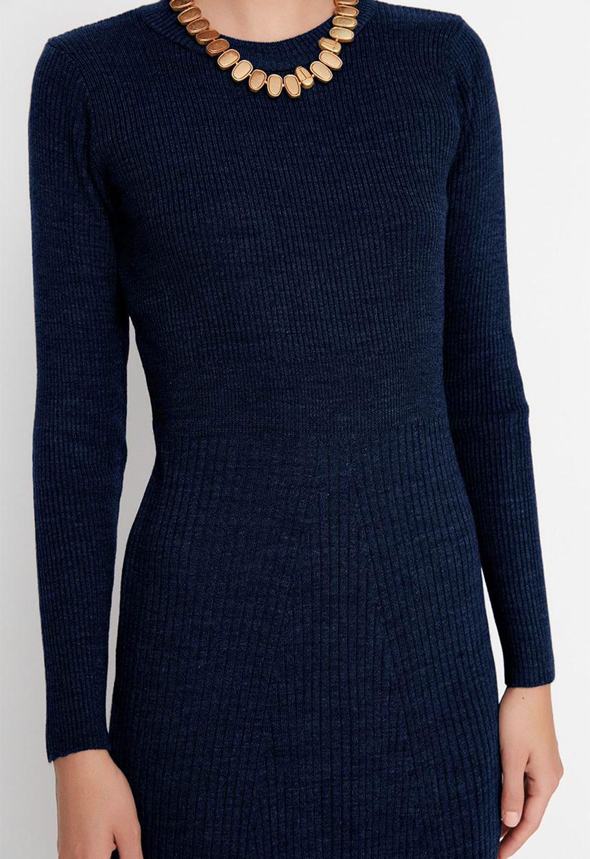 Trendyol - Midi Knit Dress - Navy Blue