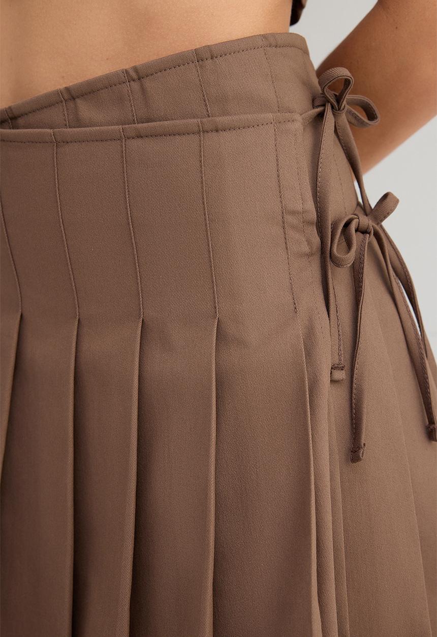 Trendyol - Pleated Skirt and Double Breasted Bow top Set - Light brown