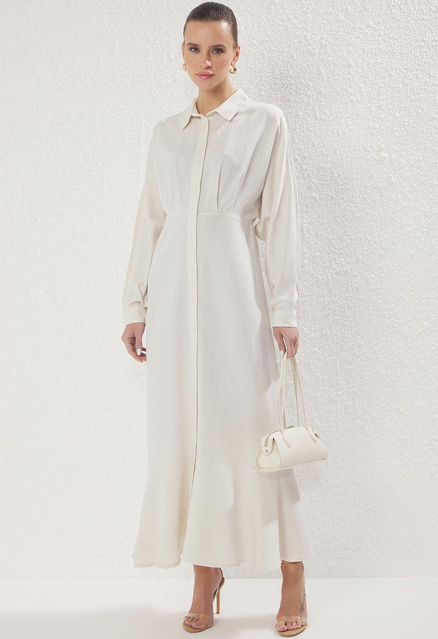 Trendyol - Maxi Woven Buttoned  Dress - Ecru