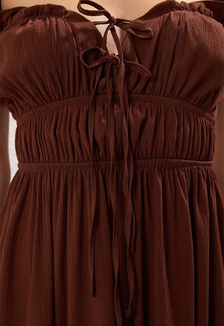 Trendyol - Midi Cap Sleeve  Woven Dress - Brown