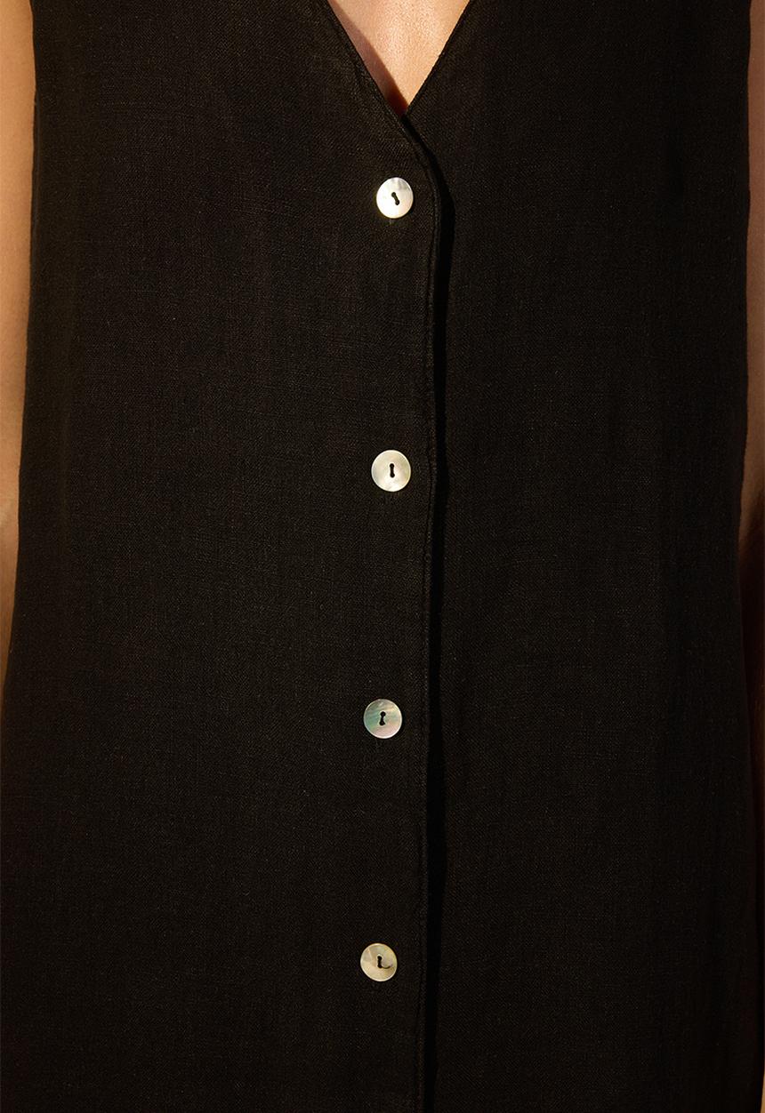 Trendyol - Mini Aline Buttoned Woven Dress - Black