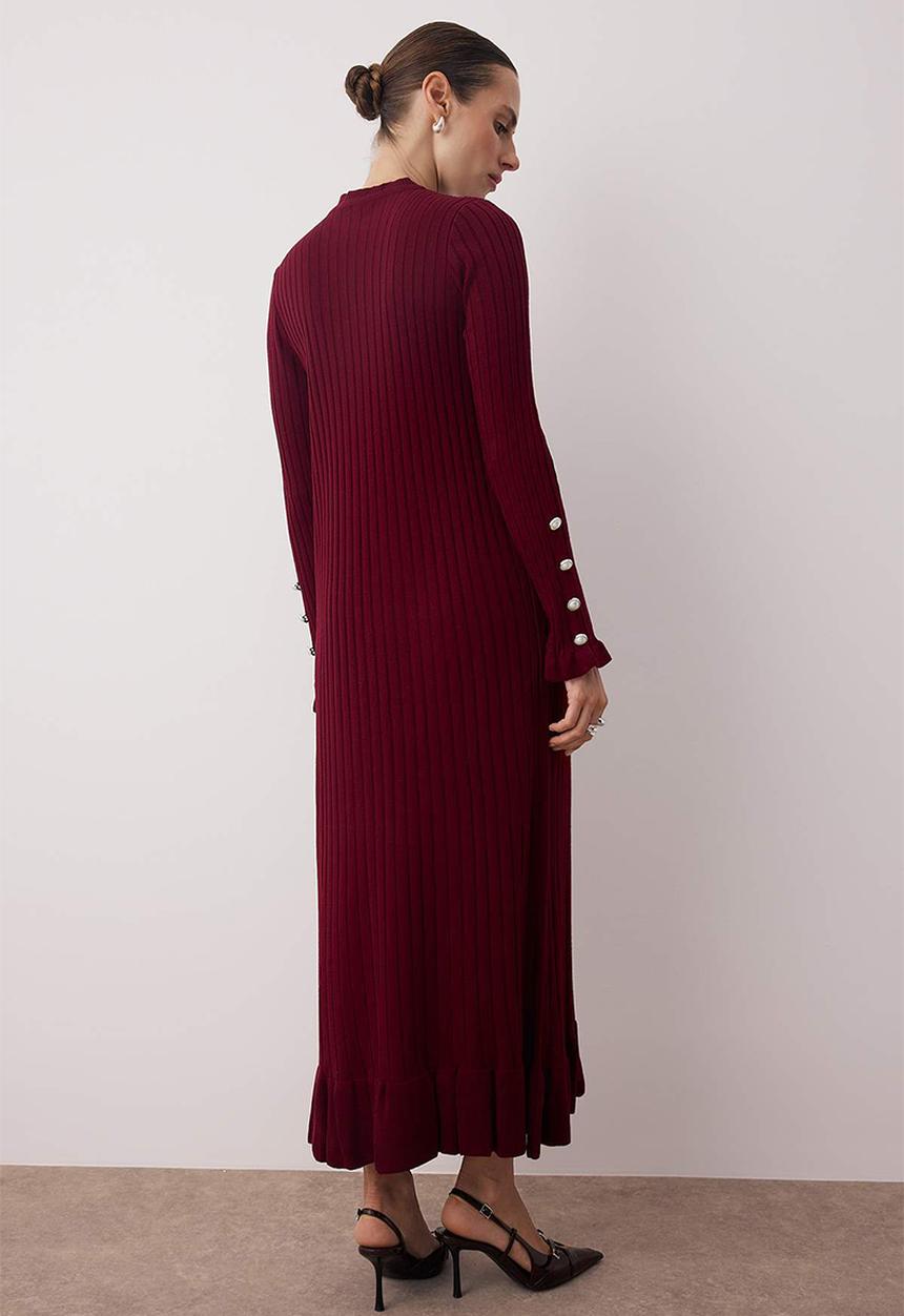 Trendyol - Maxi Straight cut knitwear Dress - Burgundy
