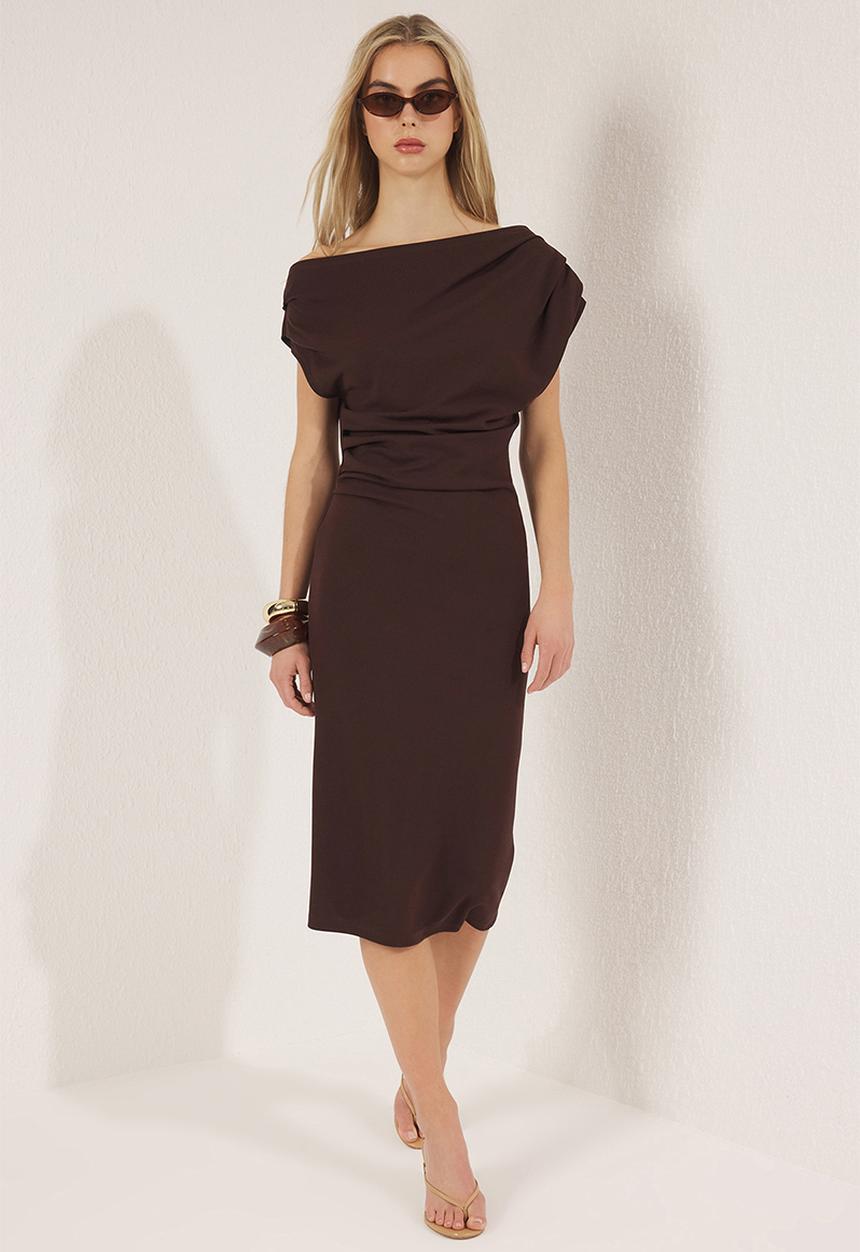 Trendyol - Midi Bodycon Knit Dress - Brown