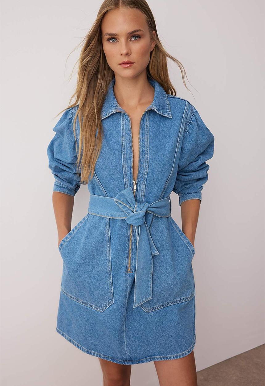 Trendyol - Mini Aline Denim Dress - Blue