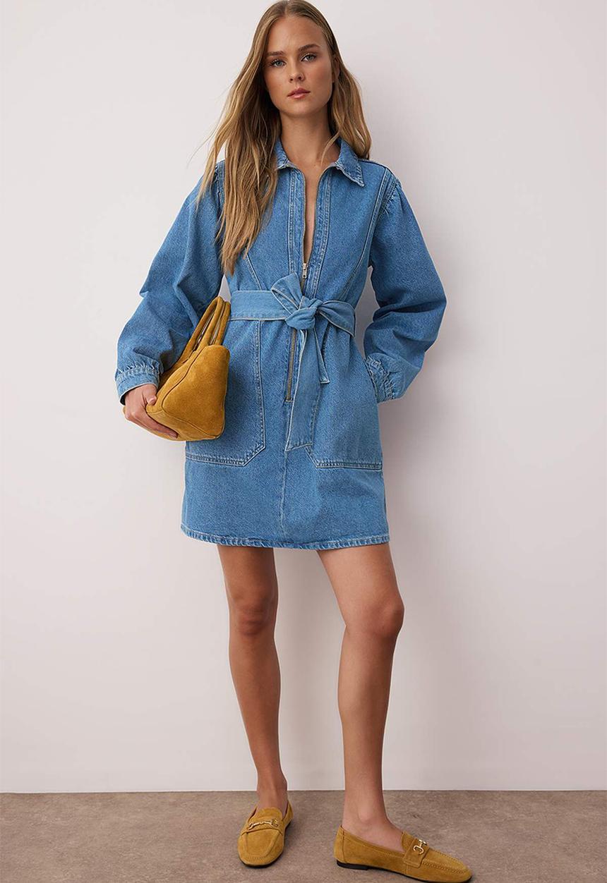 Trendyol - Mini Aline Denim Dress - Blue