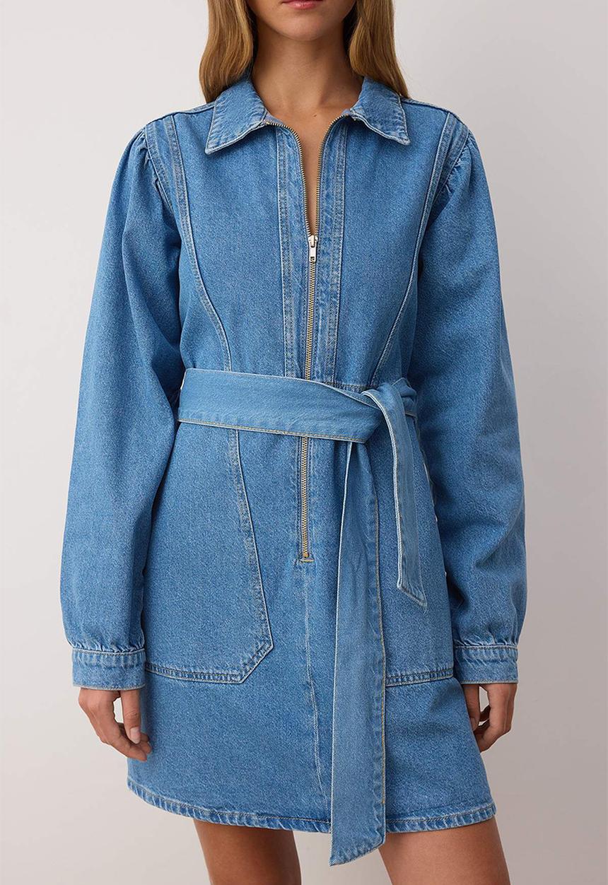 Trendyol - Mini Aline Denim Dress - Blue