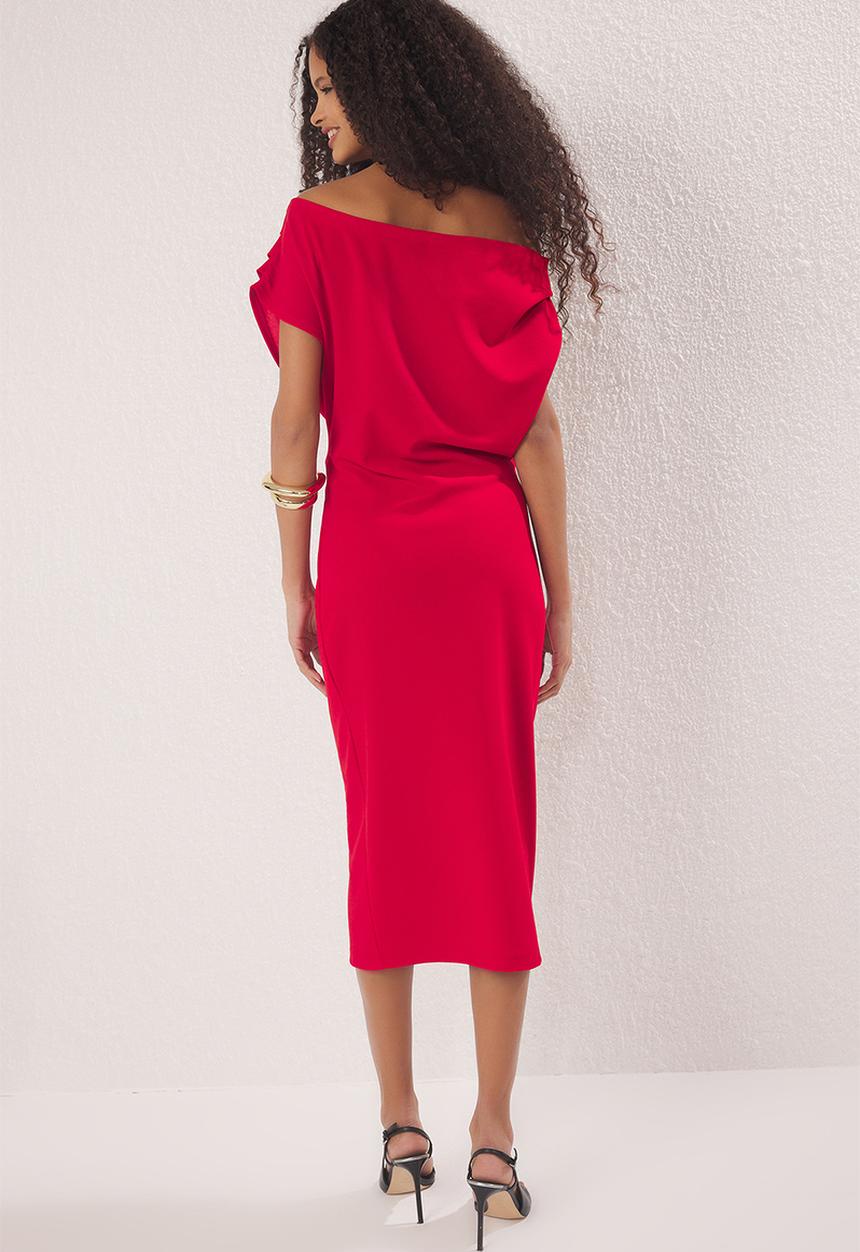 Trendyol - Midi Bodycon Knit Dress - Red