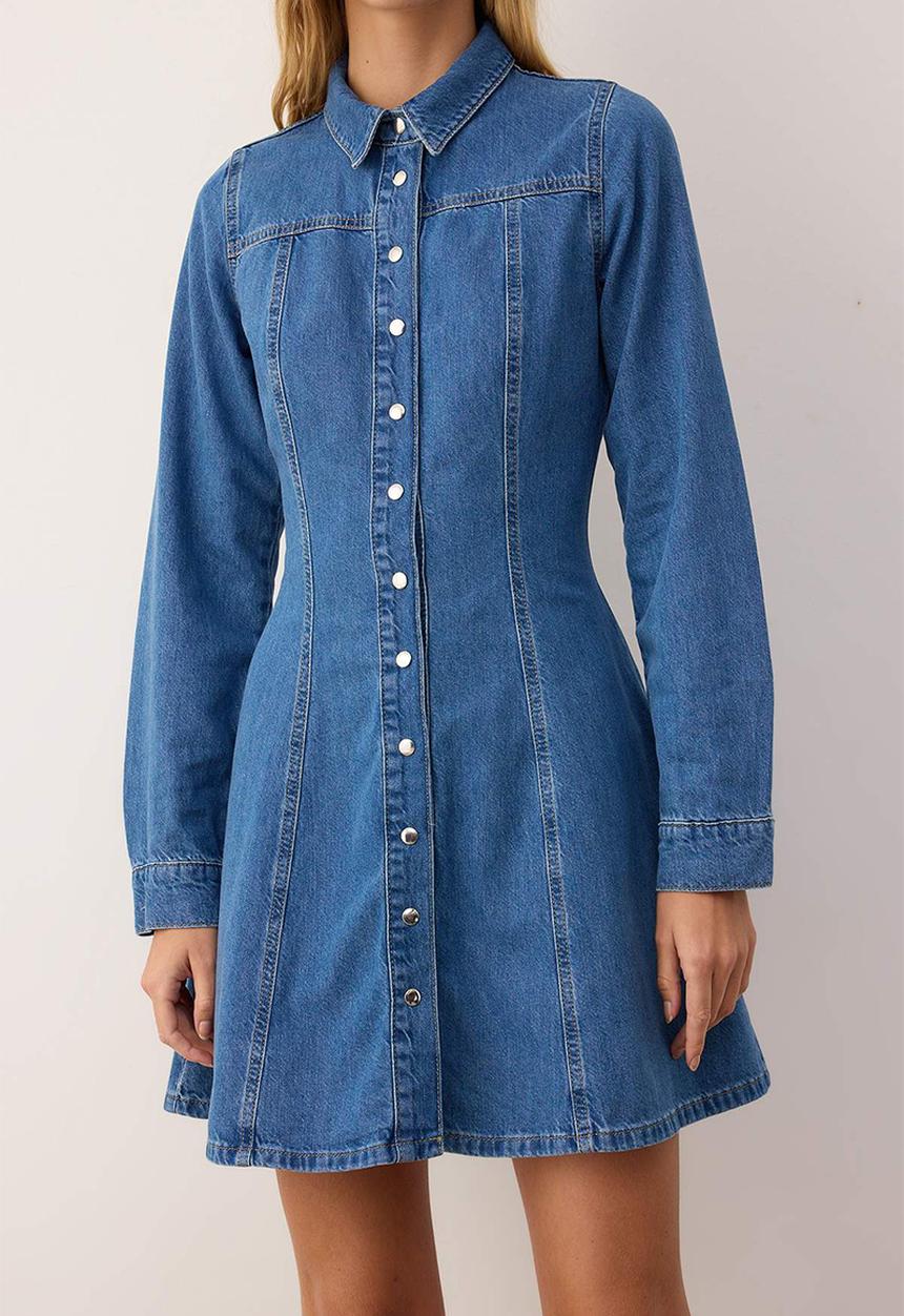 Trendyol - Mini Aline Denim Dress - Blue