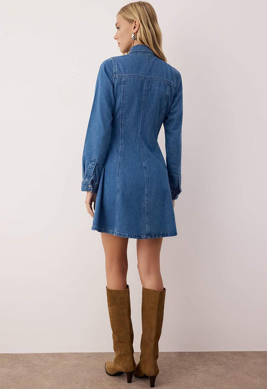 Trendyol - Mini Aline Denim Dress - Blue