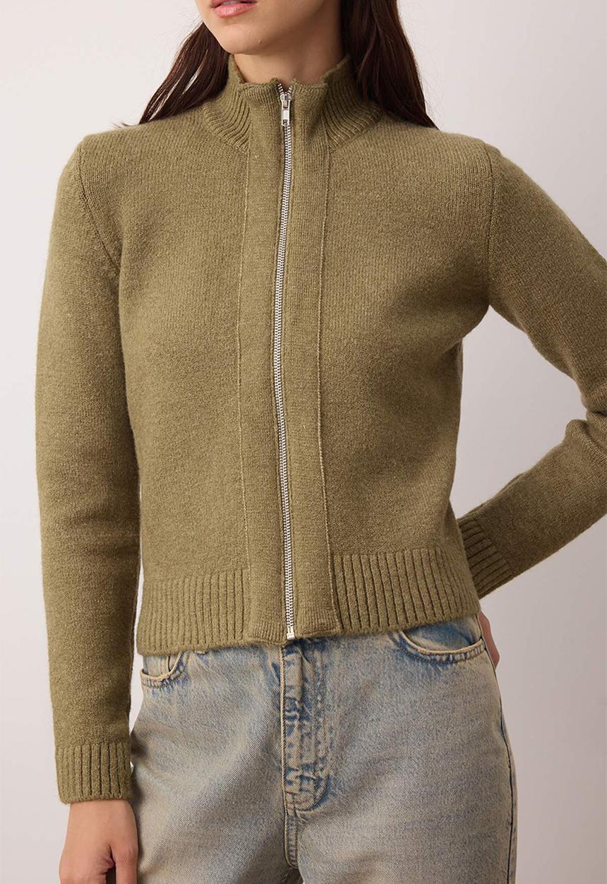 Trendyol - Zippe Stand Collar Soft Textured Knitwear Cardigan - Green