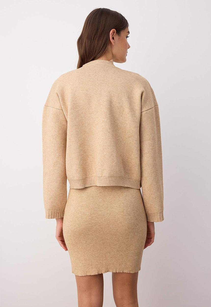 Trendyol - Mini Pencil knitwear Hight Neck Dress - Beige
