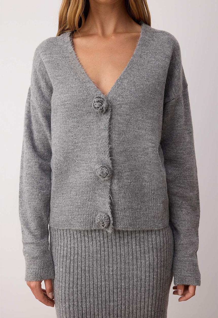 Trendyol - Midi Pencil knitwear V Neck  Dress - Grey