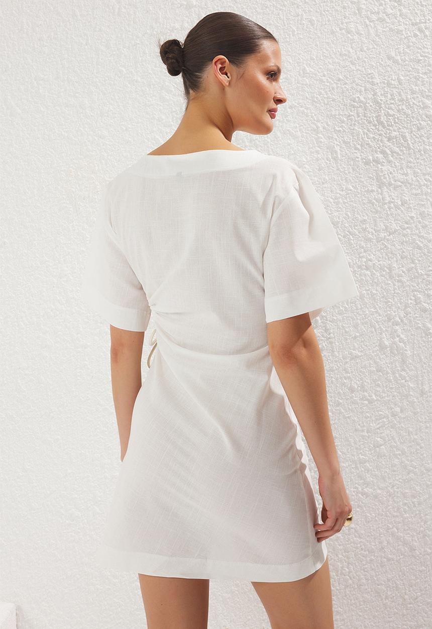 Trendyol - Mini Short Slv Woven Dress - Ecru