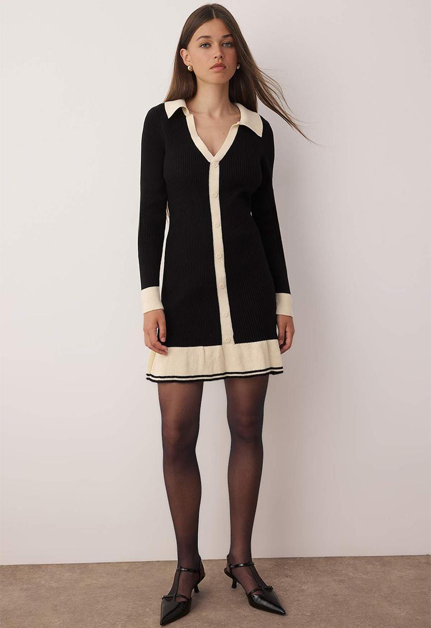 Mini Cardigan Knitwear Dress - Black