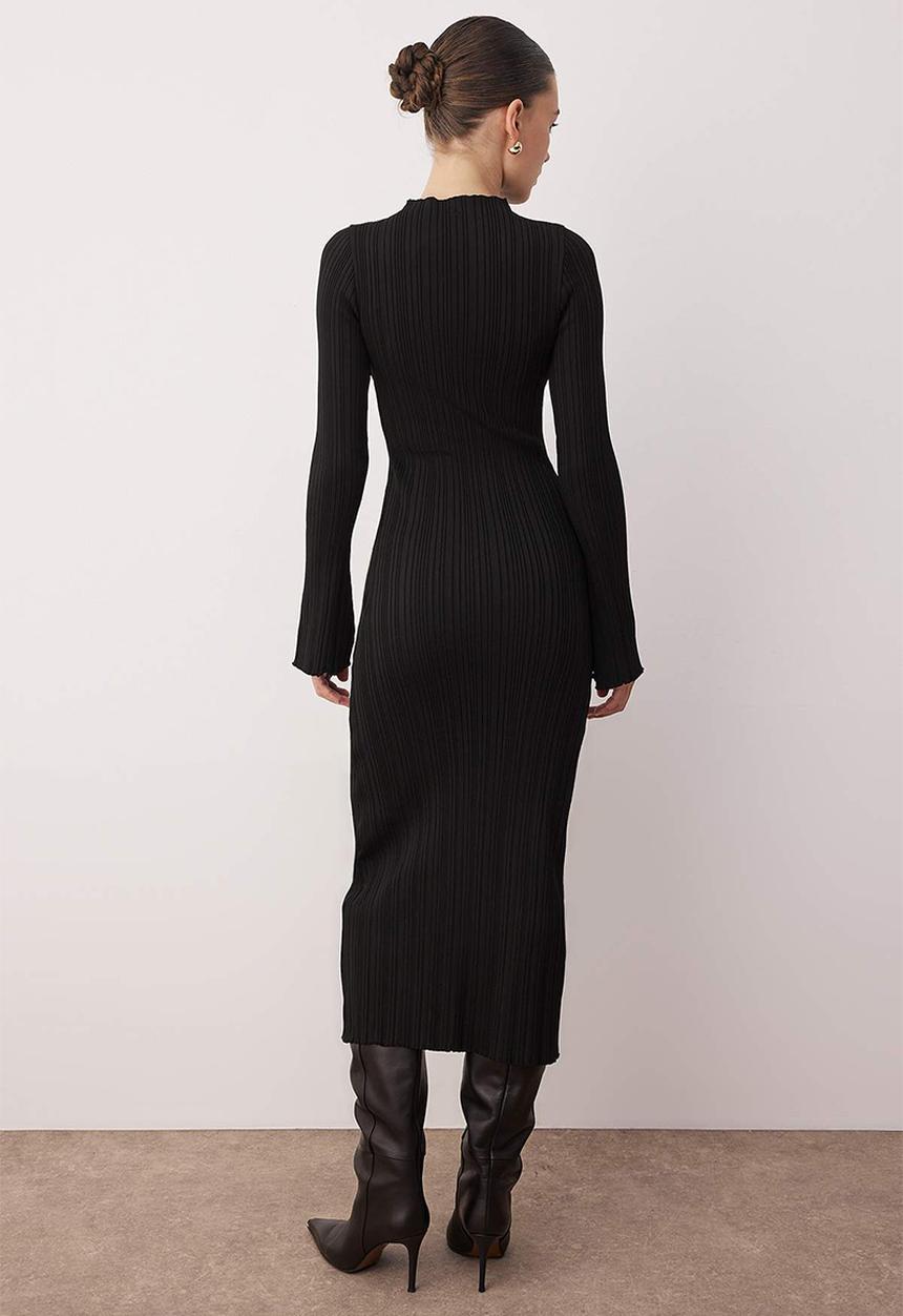 Trendyol - Midi Bodycon Knitwear Dress - Black