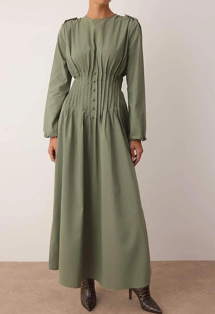 Trendyol - Maxi Gathered Waist  Woven Dress - Khaki