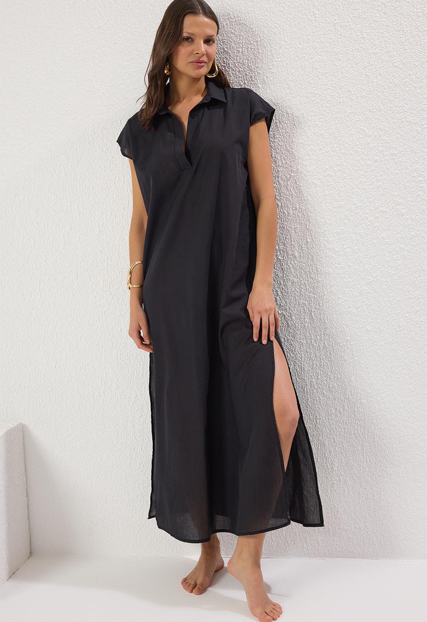 Trendyol - Maxi Woven Relaxed Collar  Dress - Black