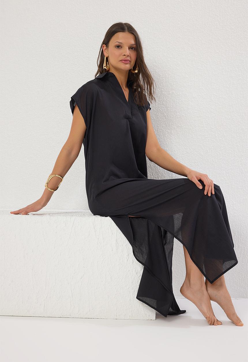 Trendyol - Maxi Woven Relaxed Collar  Dress - Black