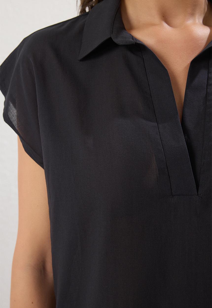 Trendyol - Maxi Woven Relaxed Collar  Dress - Black