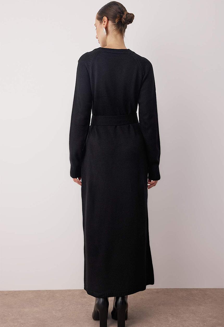 Trendyol - Maxi Round Neck Knitwear Dress - Black