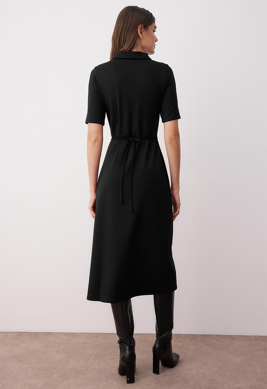 Trendyol - Midi Aline Knit Short Sleeve Dress - Black