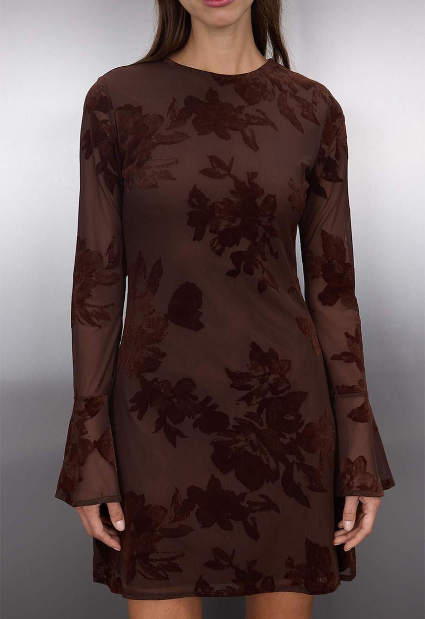 Trendyol - Mini Aline Knit Round Neck Dress - Brown