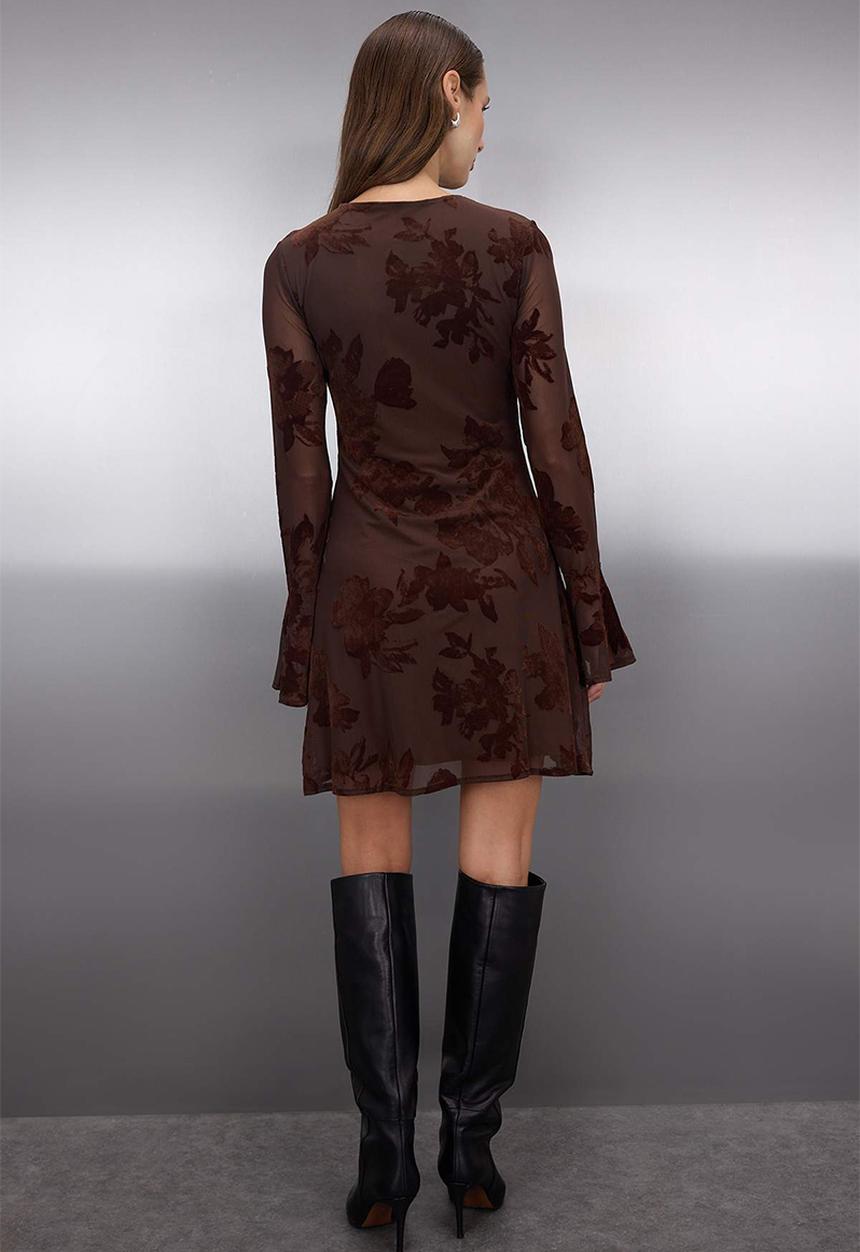 Trendyol - Mini Aline Knit Round Neck Dress - Brown