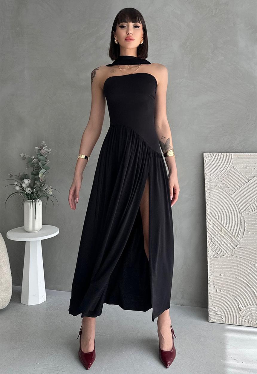 Trendyol - Maxi Woven Deep Side Slit Dress - Black