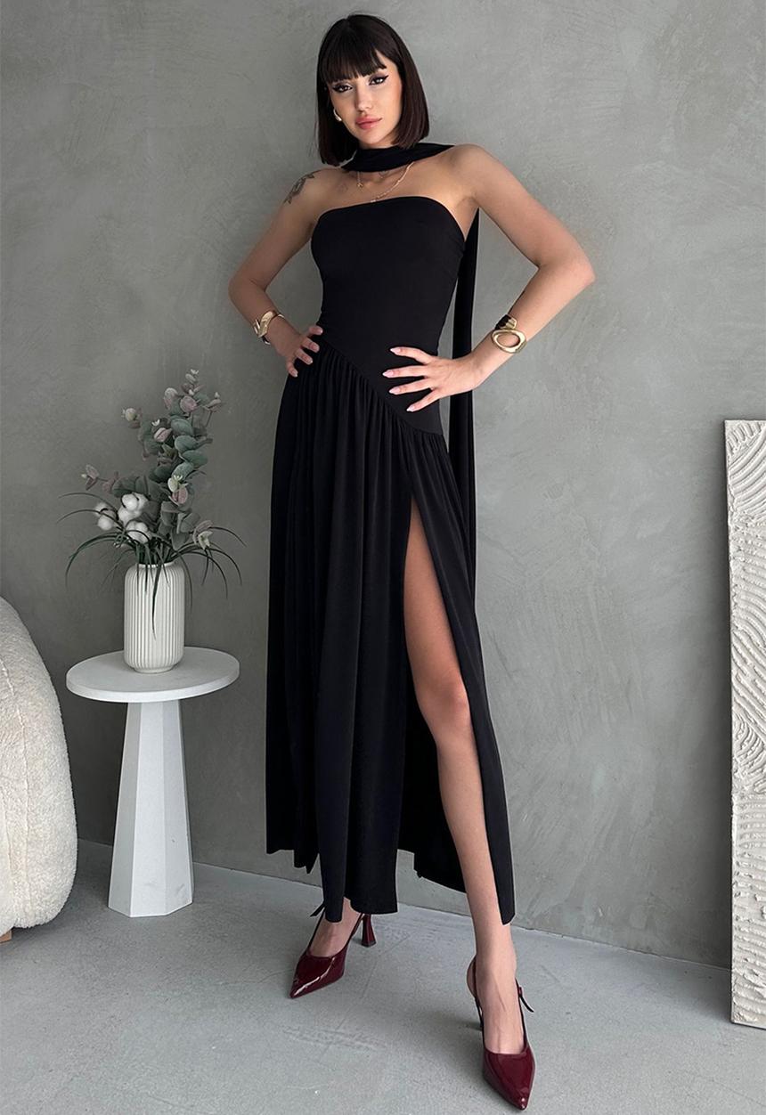 Trendyol - Maxi Woven Deep Side Slit Dress - Black