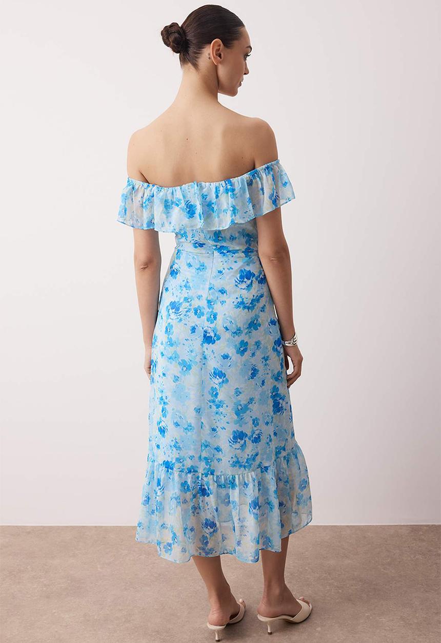 Trendyol - Midi Aline Woven Dress - Floral Blue